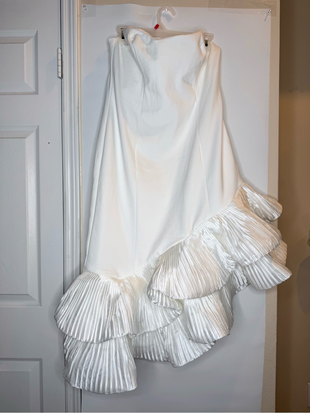 BHLDN Ivory Strapless Midi Dress with Pleated Ruffle Hem - Picture 3 of 7